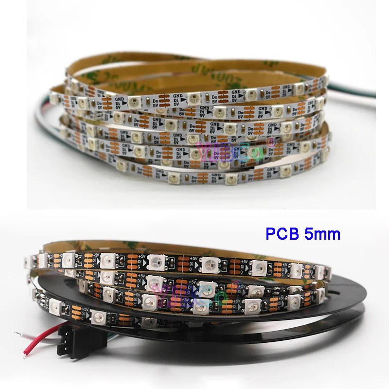 DC 5V 5m Narrow side 5mm PCB 5050 RGB pixel flexible LED Strip Light addressable WS2812B WS2812 60leds/m Lights Tape NP IP30