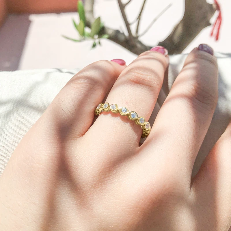 Ehhai 3mm Runder Schliff Moissanit Eternity-Ring für Damen Luxuriöse Verlobungsringe Hochzeitstag Edle Schmuckgeschenke – Detail 4