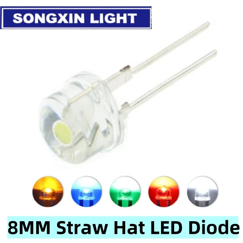 10/20/50PCS 8MM Straw Hat LED Diode F8 Light Emitting Diodes 0.3W 0.5W ...