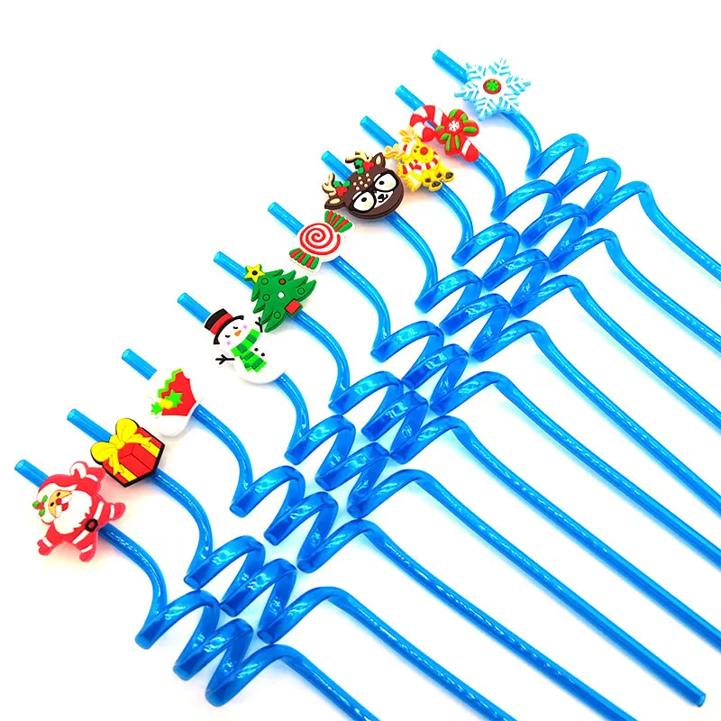 6pcs Christmas Straws Reusable Plastic Spiral Drinking Straws with Cartoon  Decoration Kids Gifts Christmas Party Supplies - AliExpress