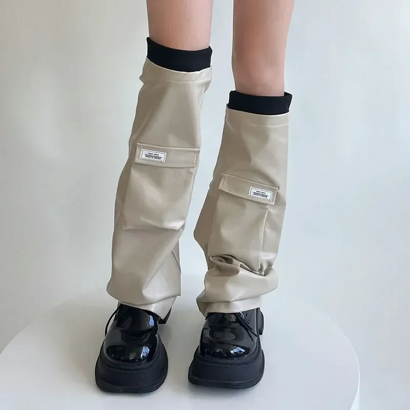 

Socks Leather Boot Punk Winter Women's Cuffs Leg Flap Slouch Autumn Warmers High Japanese Style Print Knee Pocket