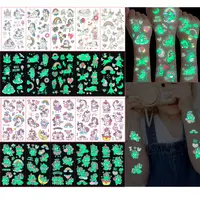 5pcs/Set Luminous Tattoo Stickers Kids Temporary Colorful Animal Mermaid Dinosaur Unicorn Space Cute Tattoo Sticker for Children 1