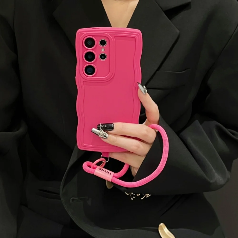 Fashion Wave Border Wrist Strap Case with Lanyard - Soft TPU Cover