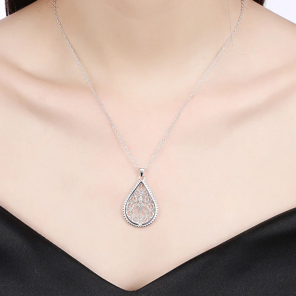 45cm Charms 925 Sterling Silver Necklace Pretty Drop Shape Pattern for Women Fashion Party Wedding Jewelry Gifts Chains