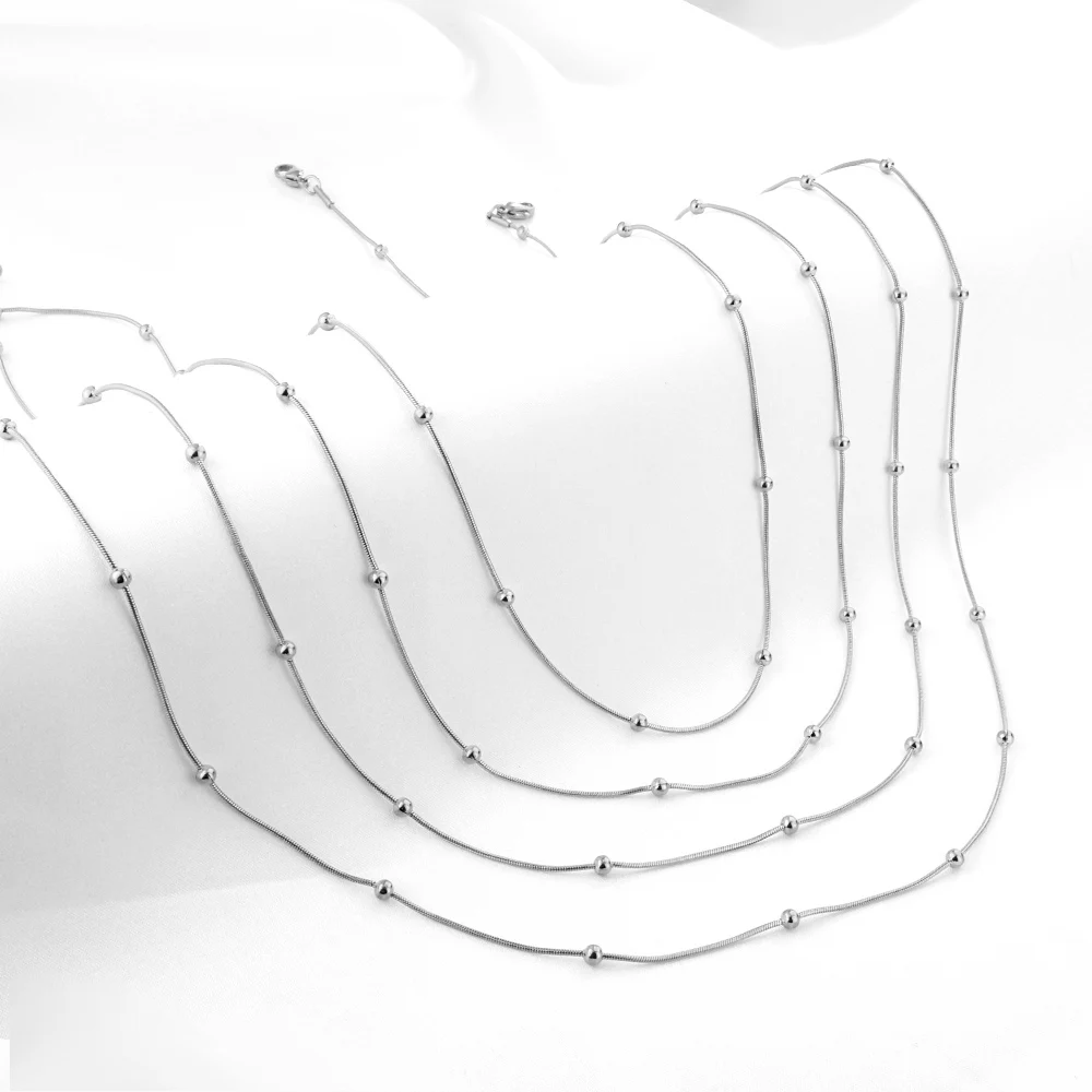 LUXUSTEEL 5pcs lots Stainless Steel Round Beaded Snake Chains Necklace Collar Women Accessories Gold Color Silver Tone Whokesale