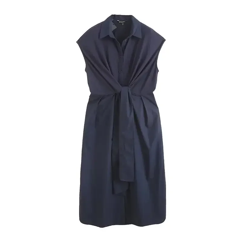 

Women's 2023 Chic Fashion Lace-up Stitching Fabric Long Dress Retro Shoulder-length Shirt-style Women's Dress Mujer