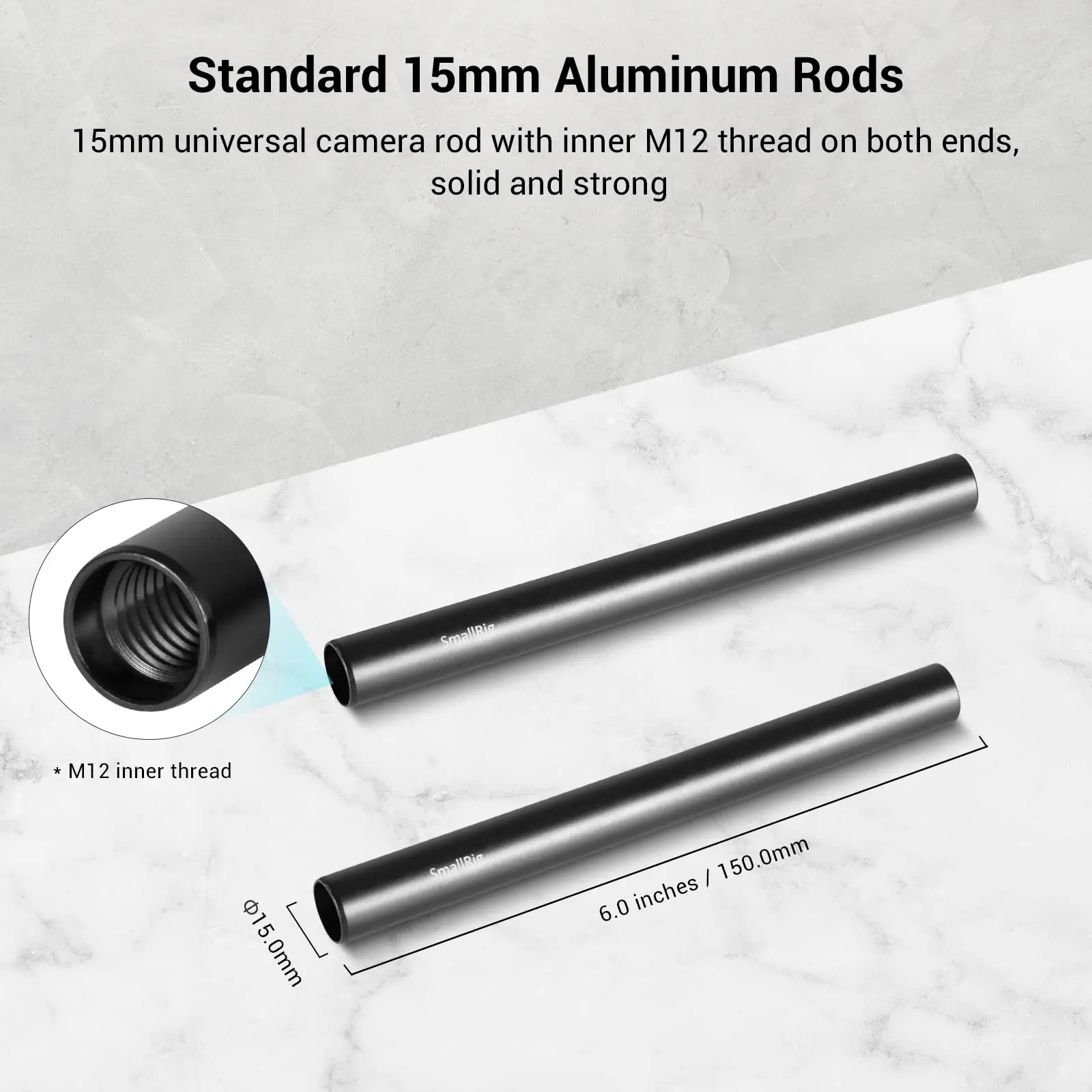 Aluminum Alloy 15mm Rod Camera Rail Rod 10/15/20cm 4/6/8Inch 2 Pcs Set for DSLR