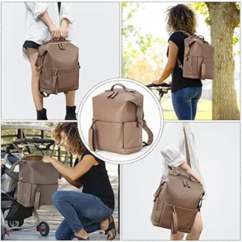 6 Types PU Leather Mommy Bag Large Capacity Backpack for Mom Infant Baby Stroller Bag with Changing Pad for Mom Baby Nursing 6
