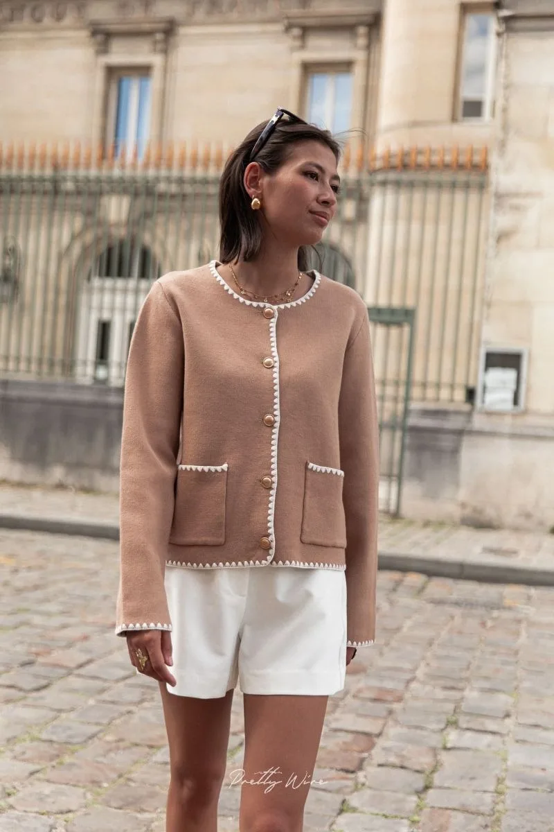 Cárdigan de punto de retazos para mujer, elegante abrigo de otoño para mujer, cuello redondo, manga larga, chaqueta de calle cálida para invierno para mujer, novedad de 2025