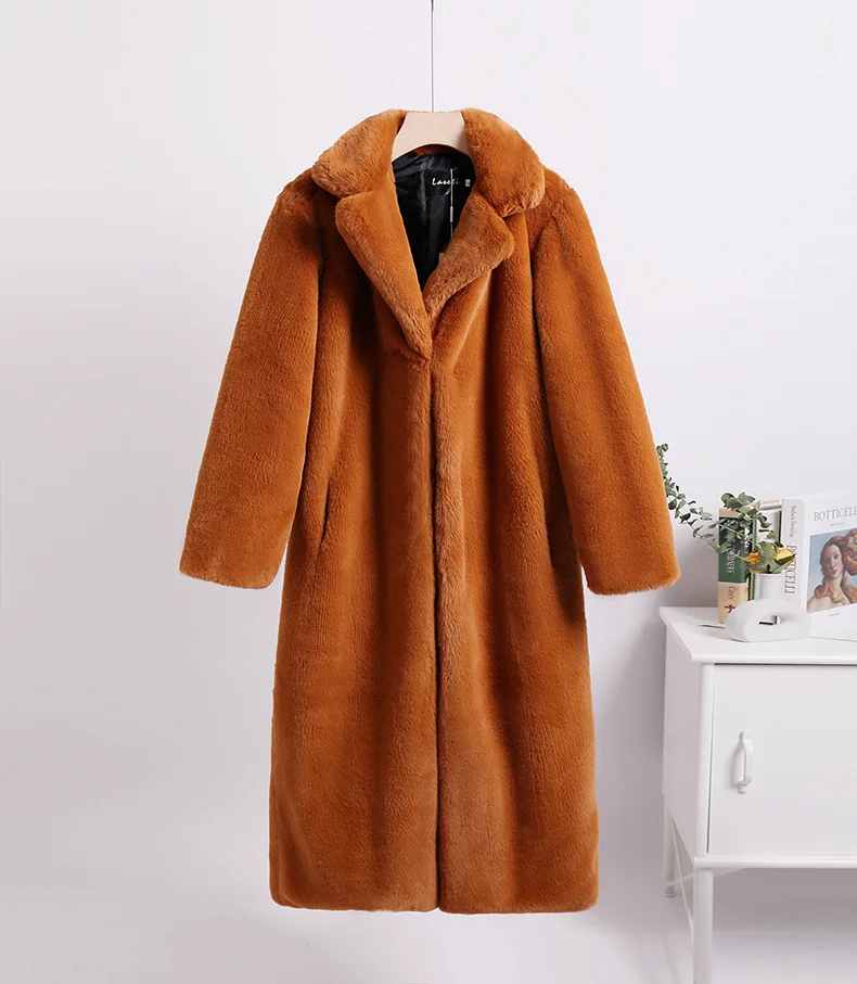 2022 New Women Winter Warm Faux Fur Coat Color Patch Thick Women Long Coat Turn Down Collar Women Warm Fur Coat Casaco Feminino waterproof puffer coat