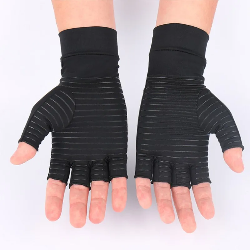 Half Finger Sport Gloves Copper Compression Arthritis Pain Relief Gloves Anti-slip Breathable Driving Gym Wrist Support Gloves