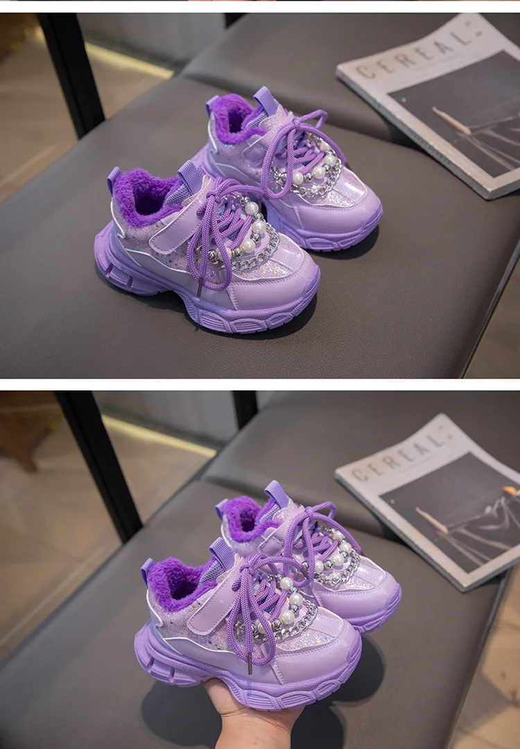 Kids Sneakers 2025 Girls Spring Fashion Shiny with Pearl