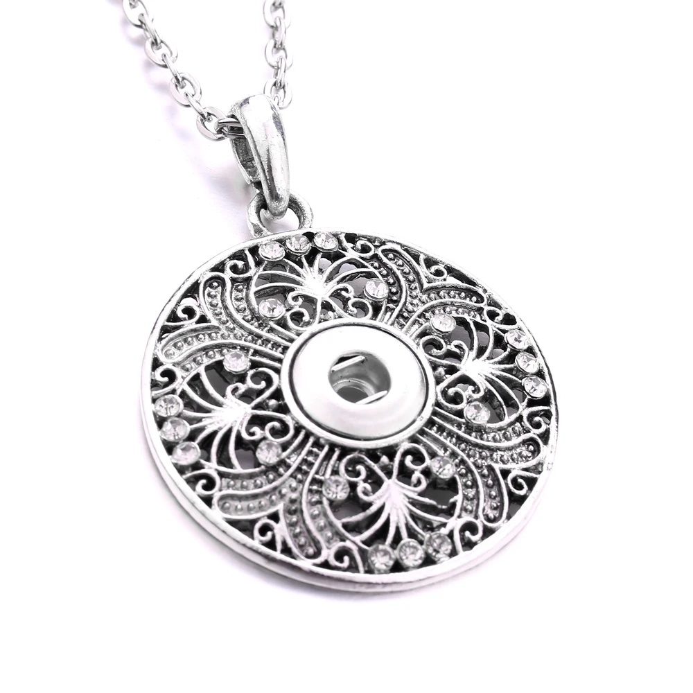 15pcs Vintage Metal 12mm Snap Button Necklace Fit  Heart Moon Sun Snap Buttons Jewelry Pendant Necklaces