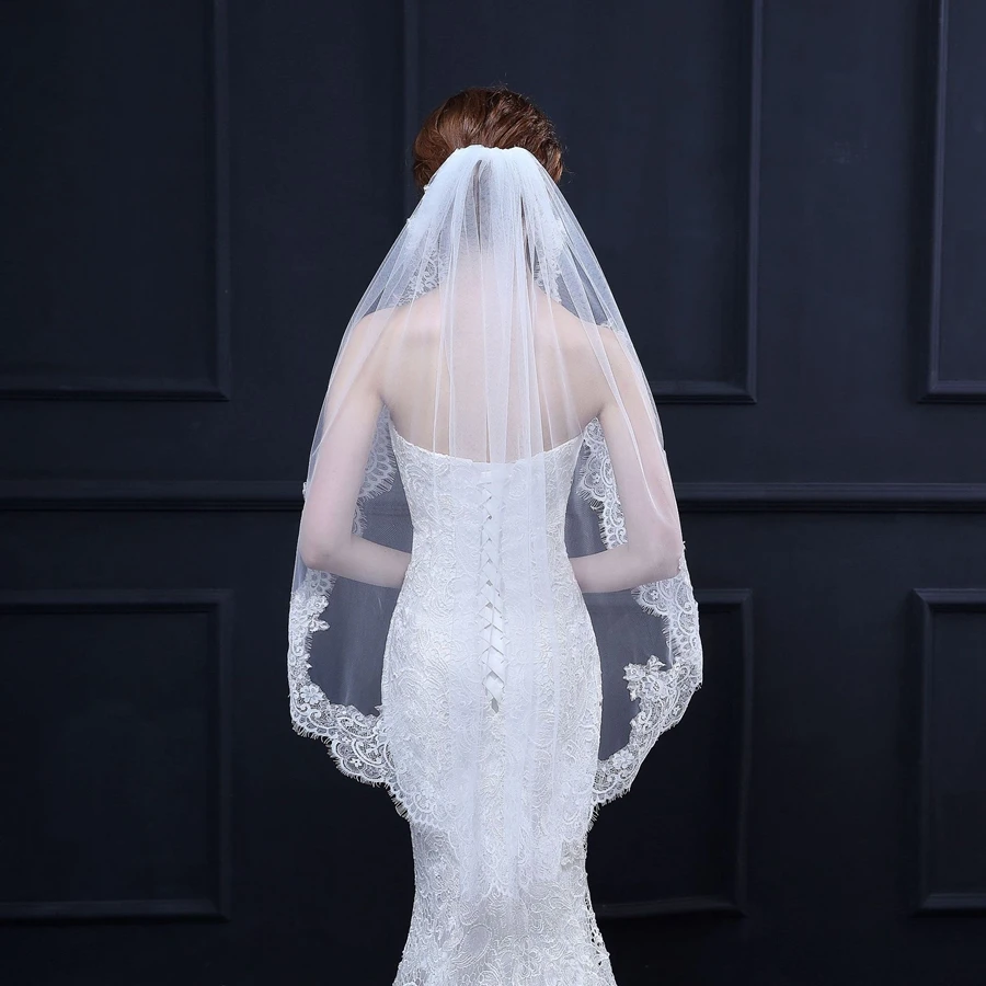 

New Arrival Ivory Wedding Veils mariage Wedding accessoirres Bridal Veils Lace Edge bride veils Welon velo de novia Lace veil