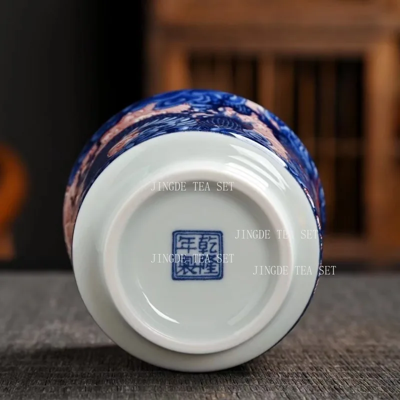 160ml Jingdezhen Ceramic Blue and White Dragon Pattern Bowl Cover Chinese Household Three Piece Tea Bowl Set Hoverable Lid Bowl
