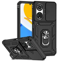 Enhanced Shockproof Armor Phone Case with Magnetic Holder and Lens Protector - Honor X7 (Black)
