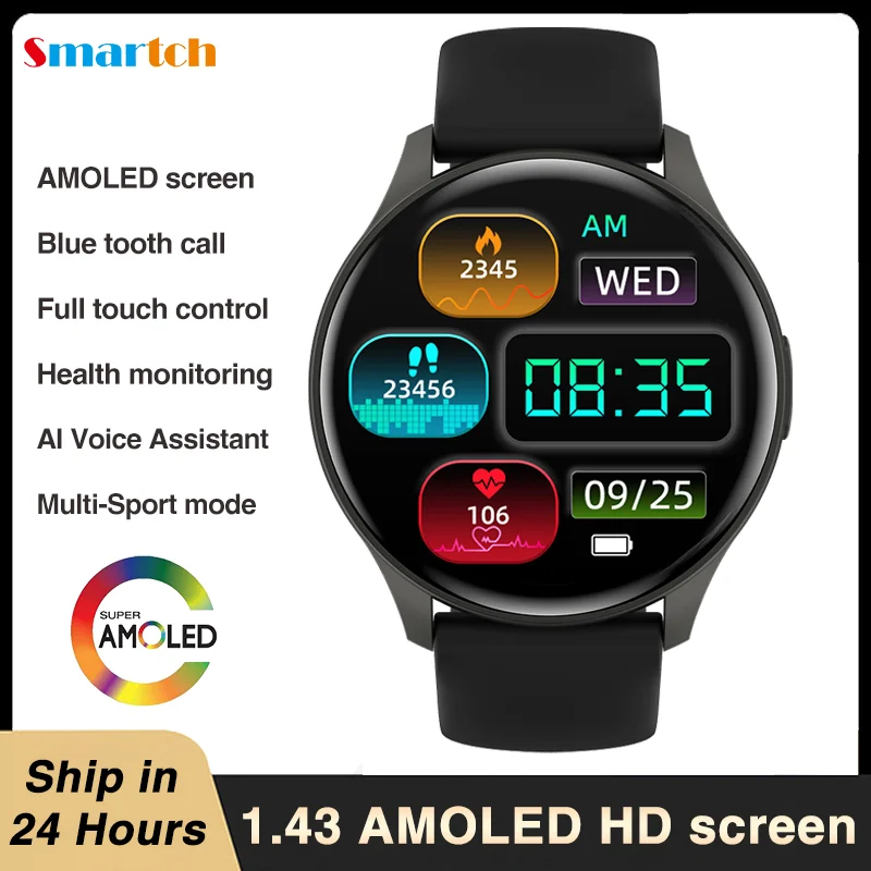 

1.43" AMOLED Screen Blue Tooth Call Smartwatch Blood Oxygen Heart Rate BLood Sugar Sports Fitness Temperature Music Smart Watch