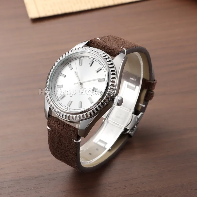 Vintage Suede Leather Watch Strap with Butterfly Buckle