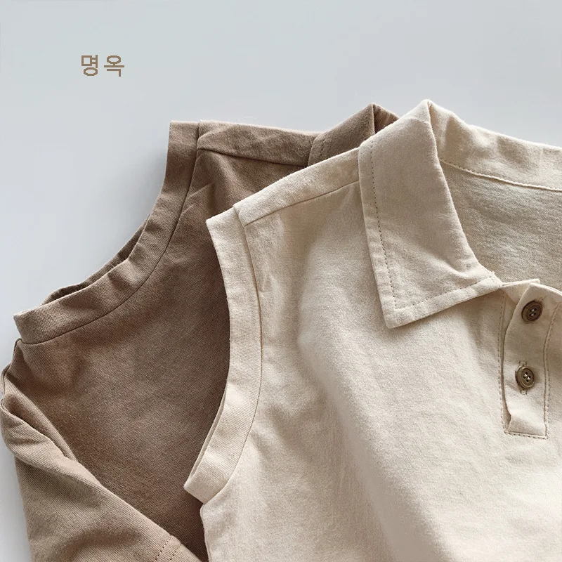 HZMY-아동용 민소매 조끼, 남아 및 여아용 코튼 루즈 캐주얼 TT 셔츠, 어린이 의류, 2024 여름 신상