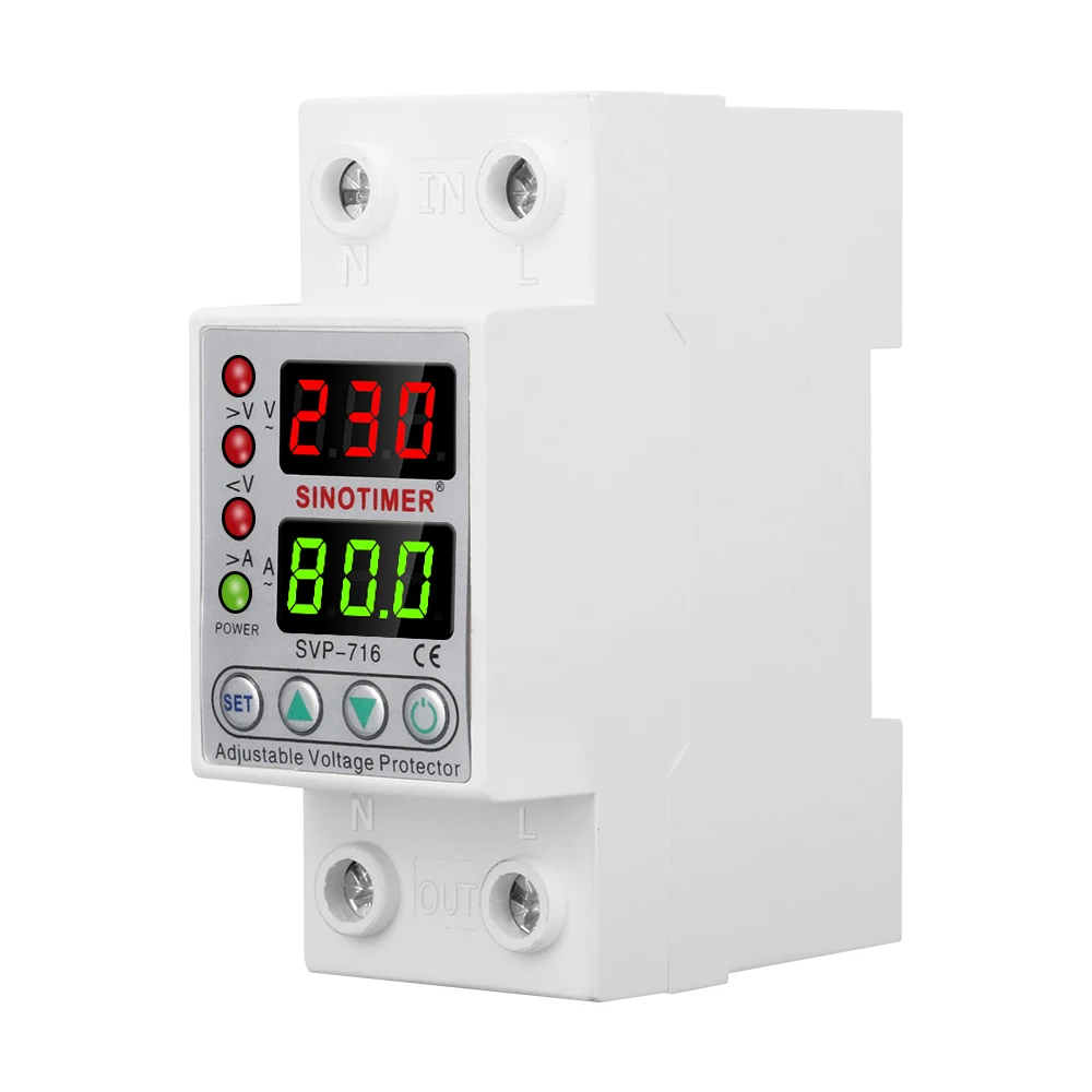 220V 230V Din Rail Dual Display Adjustable Over Voltage Current and Under Voltage Protective Device Protector Relay 40A 63A 80A