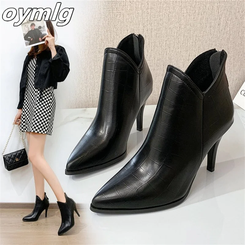 

High Heel Women's Shoes 2023 New Autumn and Winter Fine Heel Short Boots Pointed Shoes Spring and Autumn Single Boot Bare Boots