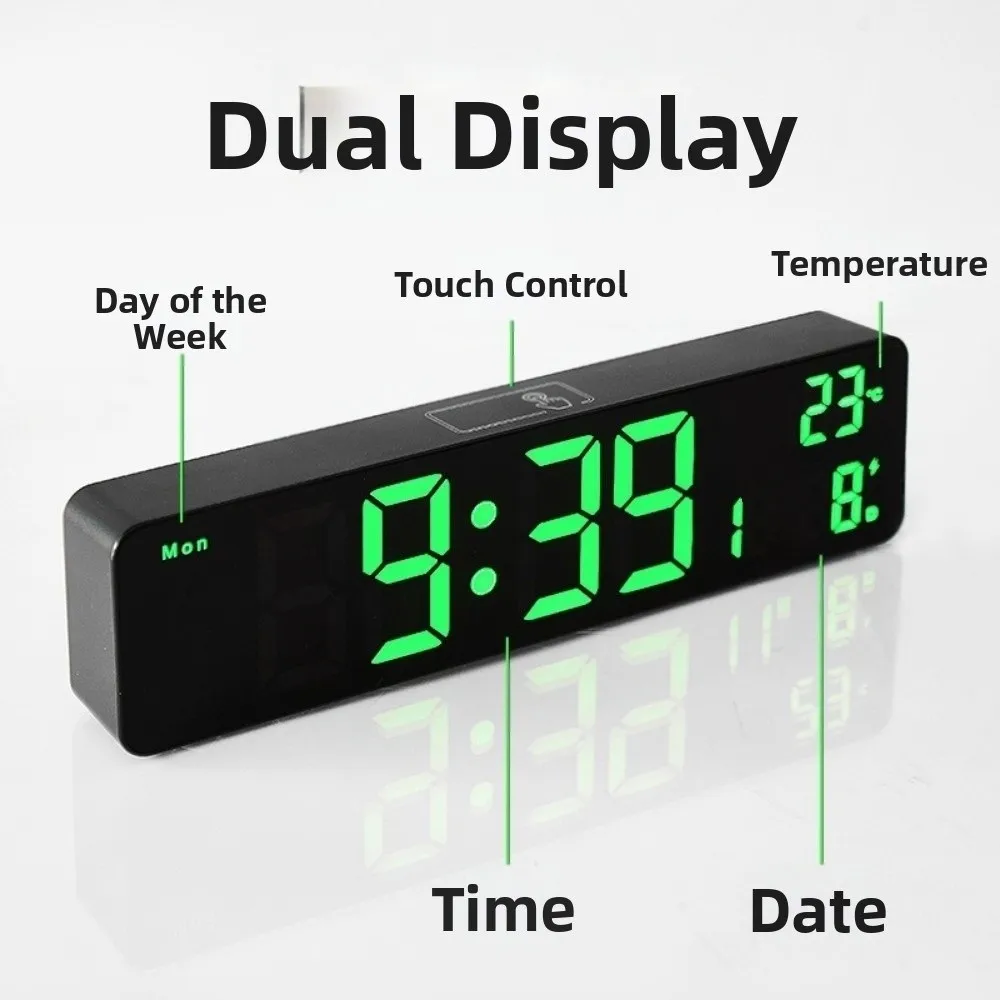 Temperature Display LED Digital Alarm Clock Date Display Dual Alarms Digital Wall Clock Week Display Touch Control