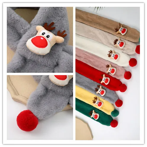 New lovely imitation rabbit plush children's scarf autumn and winter double ball cartoon red nose deer Christmas warm bib rabbit fur scarf