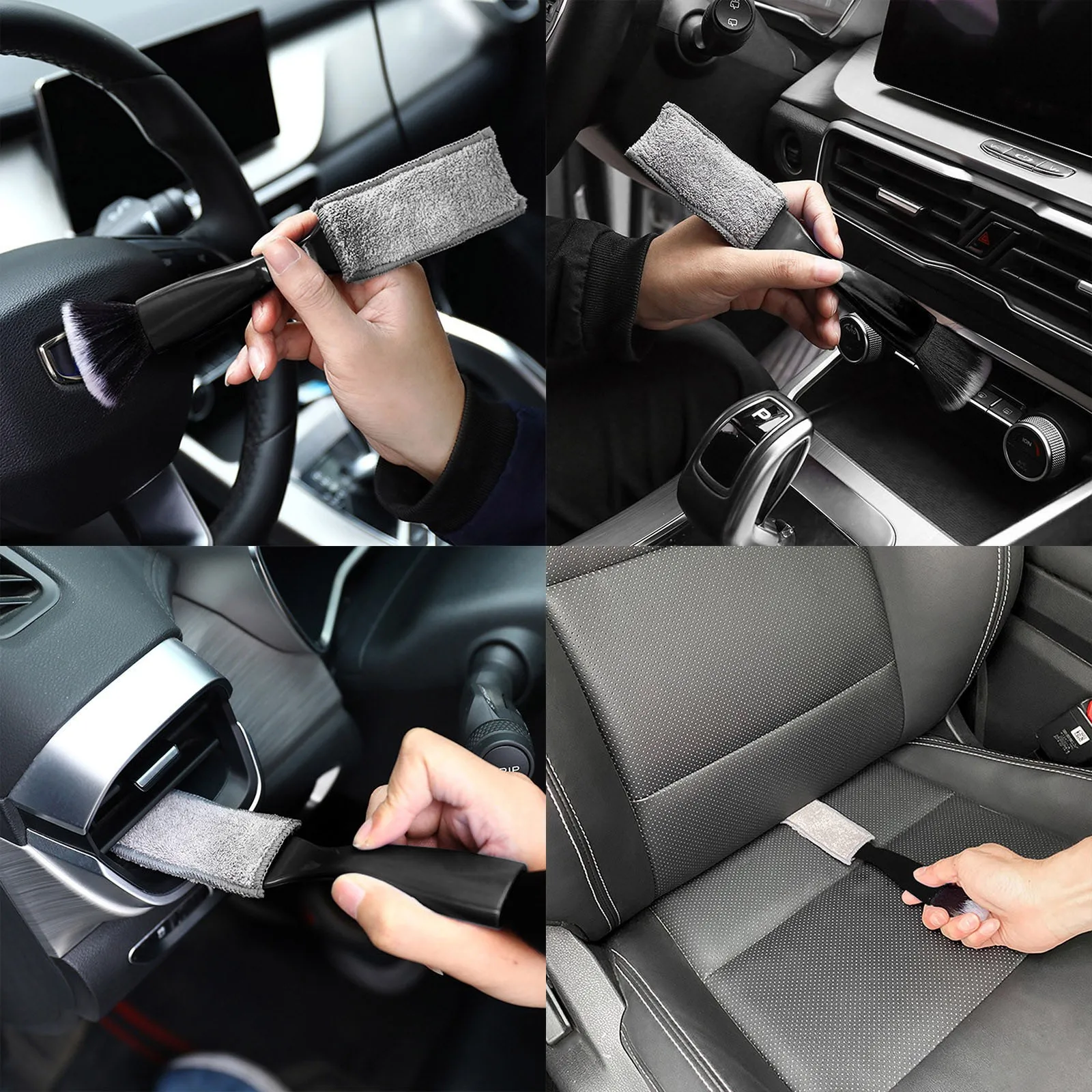 Double Head Brush for Car Cleaning Portable Interior Detailing Brush Dust Auto Detail Exterior Soft Feathers Seat car detailing brush set