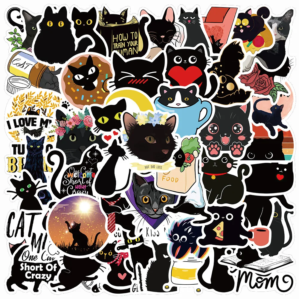 10/30/50/100PCS Cartoon Black Cat Stickers Kawaii Animal Anime Decals DIY Scrapbooking Luggage Laptop Vinyl Cute Sticker Toys