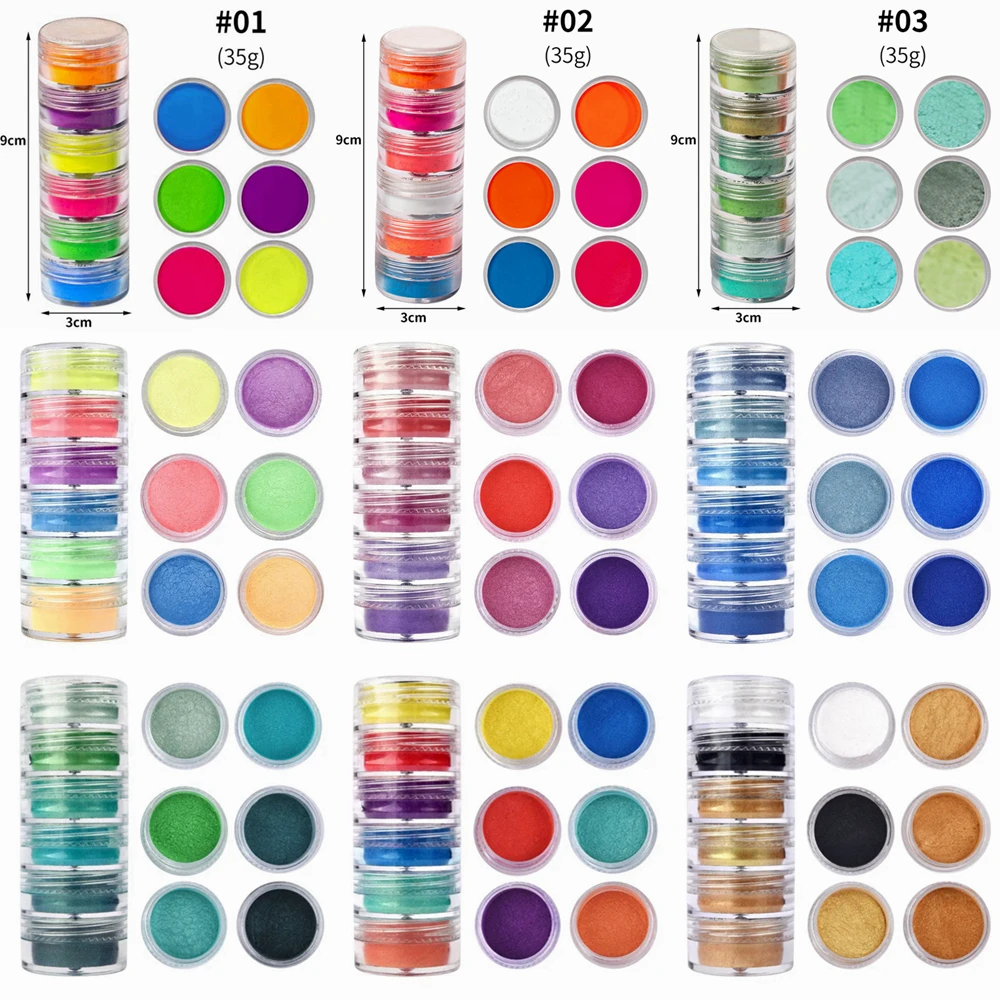 6Color/Set Neon Pigment Powder Fluorescent Nail Glitter Powder Chrome Pearlescent Epoxy Resin Eyeshadow Cosmetic Pigment nail powder,nail glitter,nail pigment,nail decoration,nail decorations,nail powder set,fluorescent pigment