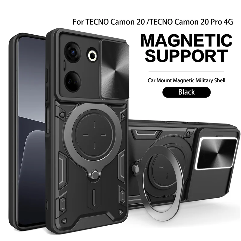 Magnetic Car Holder Ring Armor Phone Case with Slide Lens Protector