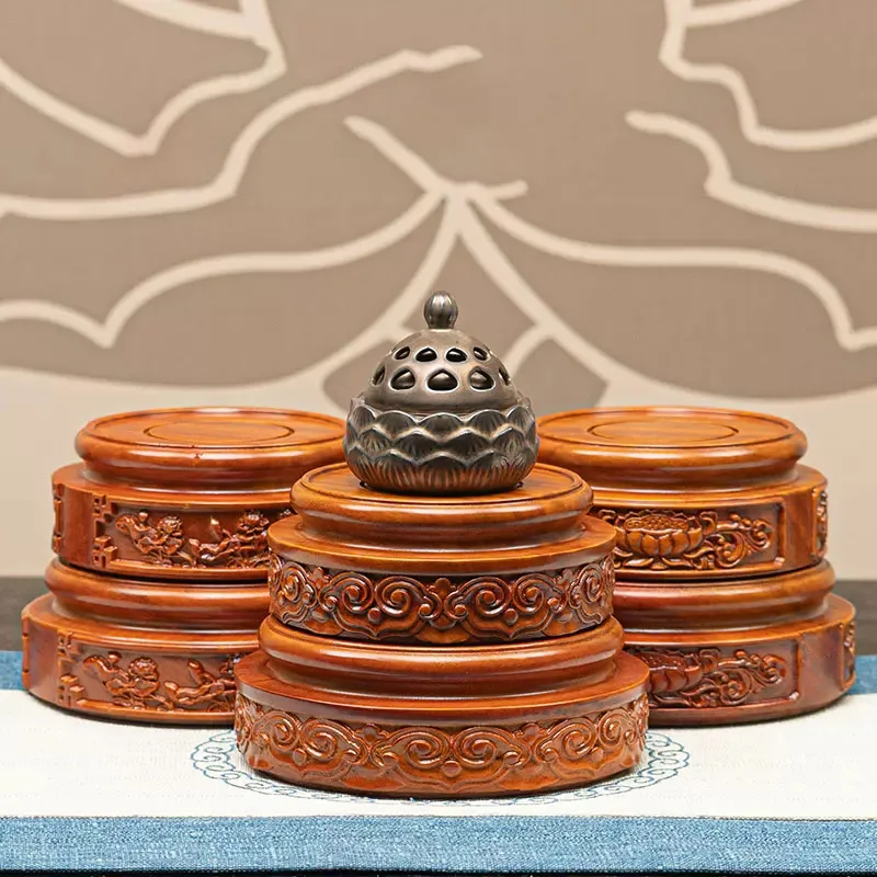 

Solid wood round incense burner, purple clay pot, jade ware, bonsai decoration,stone Buddha statue, wooden base