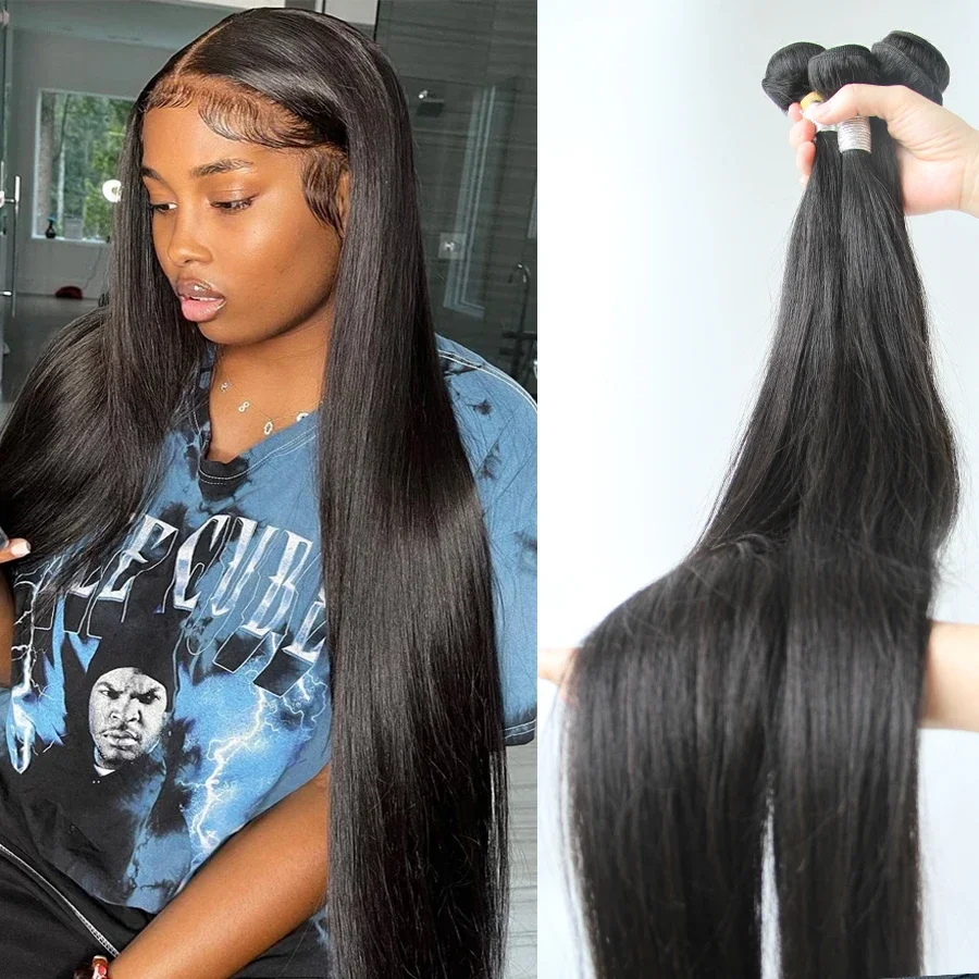 30 32 34 36 38 40 inches Straight Brazilian Hair Weave Human Hair Bundles Raw Virgin Human Hair Extensions 3 4 Bundles Remy Hair