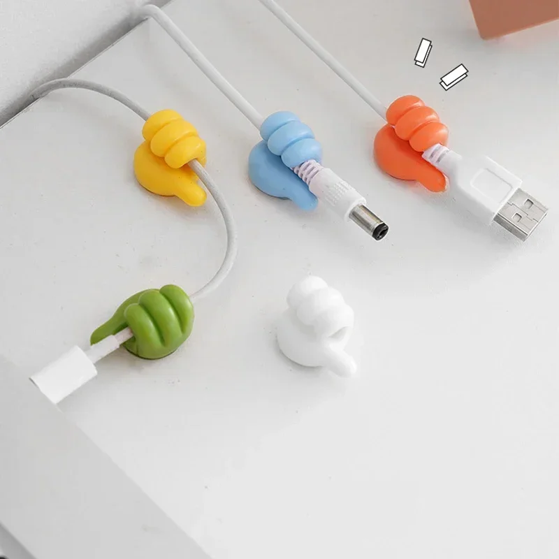 Cable Organizer 6/10Pcs Creative Silicone Thumb Wall Hook Self-Adhesive Thumb Key Hanger Hook Home Data Cable Clip Wire Desk Organizer Storage