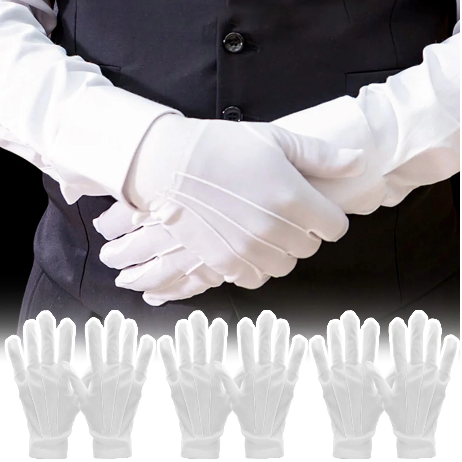 1-10pairs White Cotton Gloves for Women Men Waiters Drivers Jewelry Workers Mitten Full Finger Anti Slip Hand Protector Gloves - Image 3