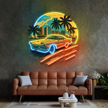 Retro Car Sunset LED Neon Sign – Vintage Wall Decor