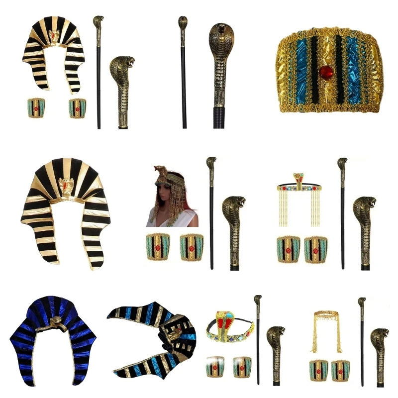 

Pharaoh Hat Cosplay Headdress Sceptres Headwear for Girl Halloween Hair Hoop Cosplay Egyptian Snake Hair Hoop