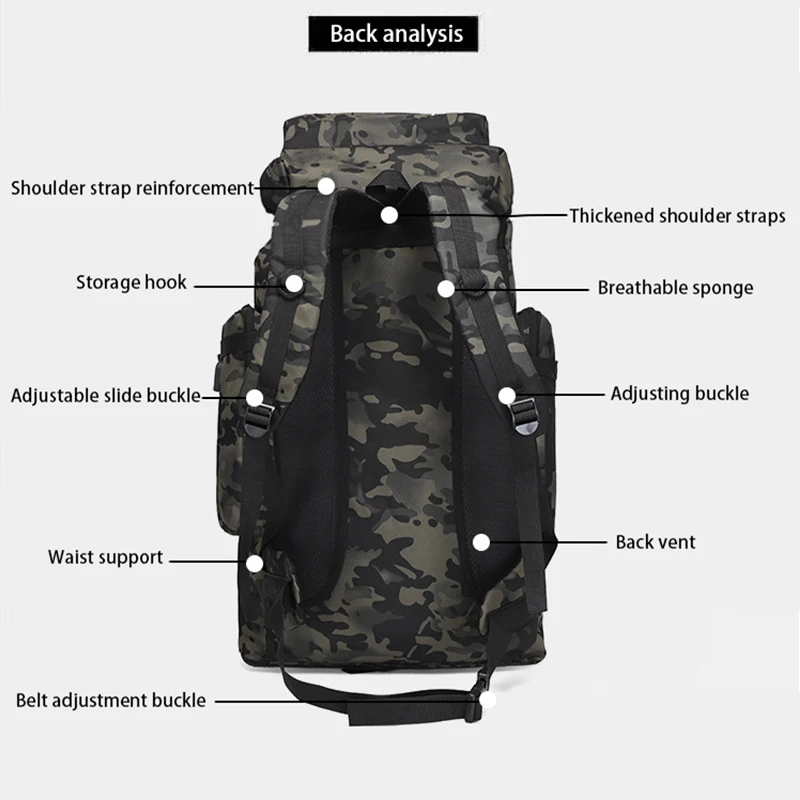 Large Capacity Outdoor Backpack Oxford Cloth Waterproof Camouflage Backpack 80L Travel Outdoor Camping Military