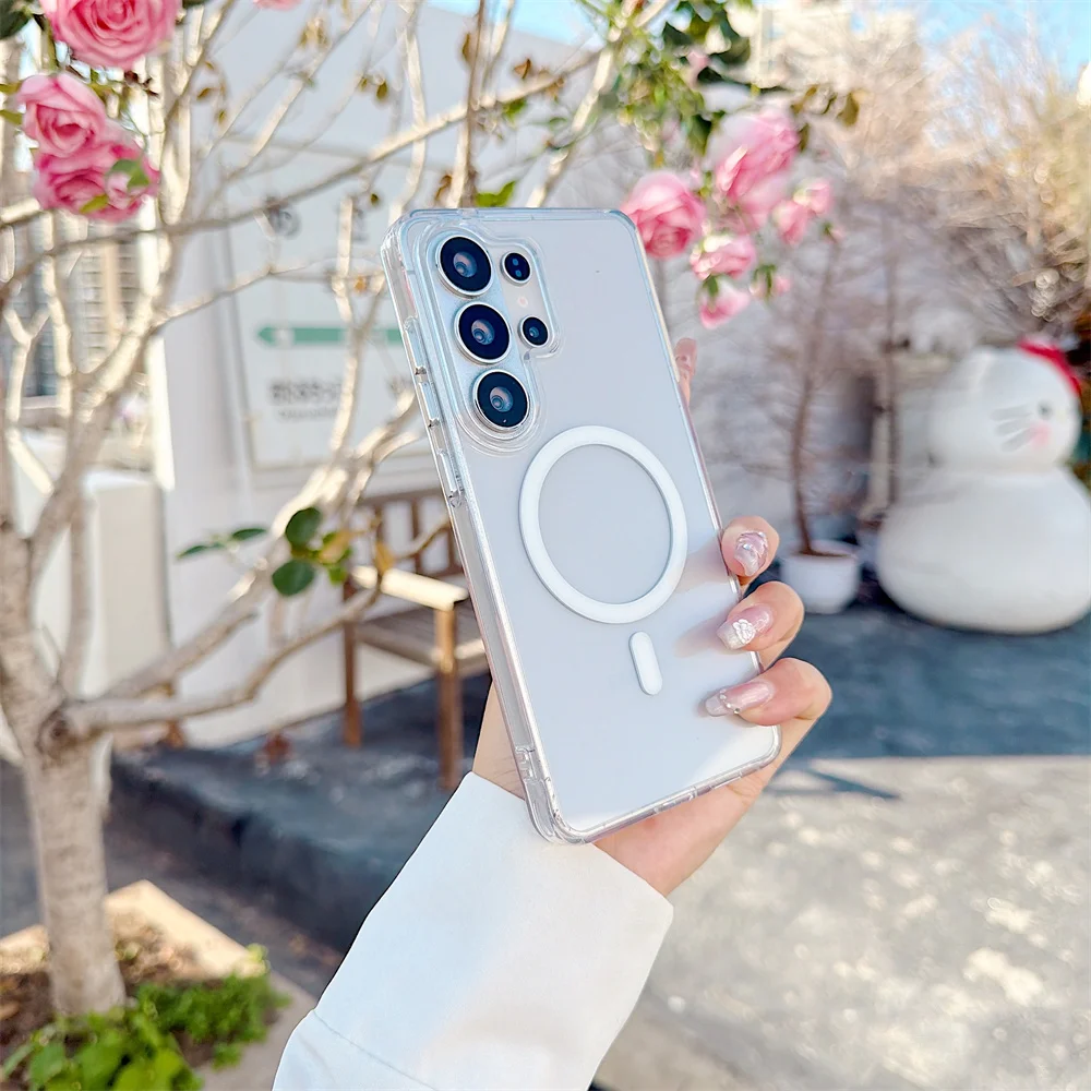 Transparent Magnetic Shockproof Phone Case with Wireless Charging - Candy Color Cover