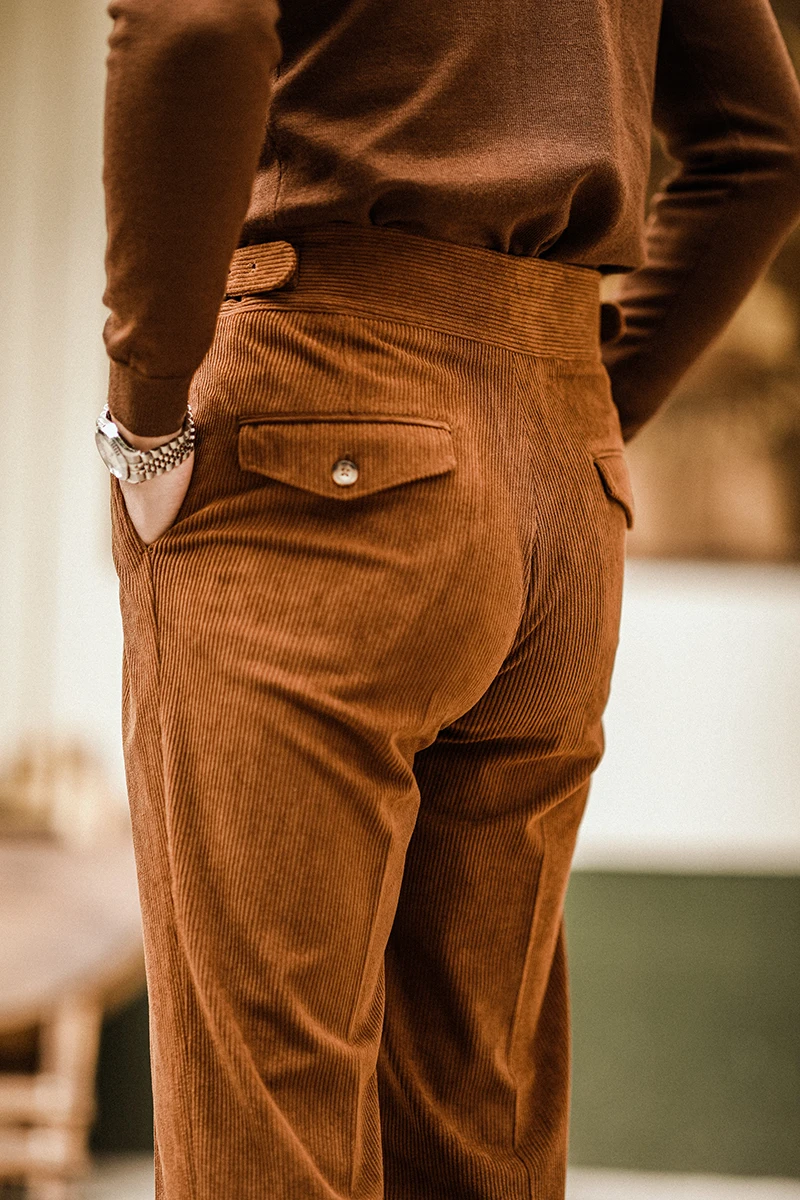 2024 Autumn and Winter Men's Corduroy Casual Pants High Waist Business Fashion Elastic Regular Fit Stretch Trousers Male Z299 4