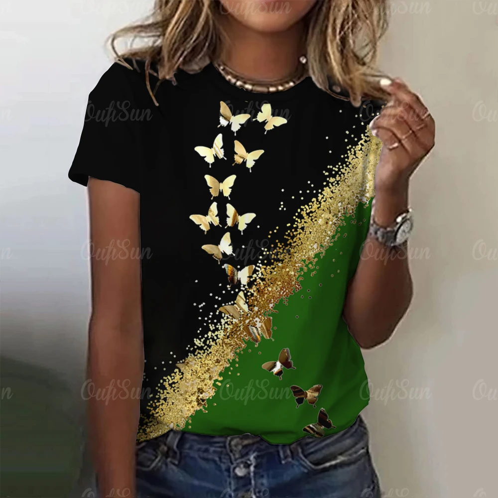 Sommer Frauen T-Shirt 3d Schmetterling drucken O-Ausschnitt lässig Damen Gradient T-Shirt weibliche Top Harajuku Mädchen Kurzarm Mode Kleidung — изображение 6
