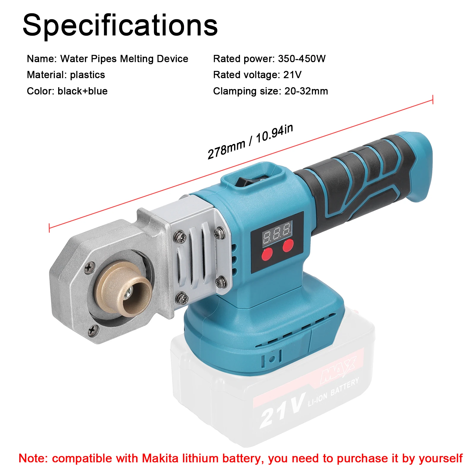 PPR Pipe Welding Machine Cordless Water Pipes Melting Device With 20/25/30mm Replacement Heads Fuse Machine For Makita Battery 6