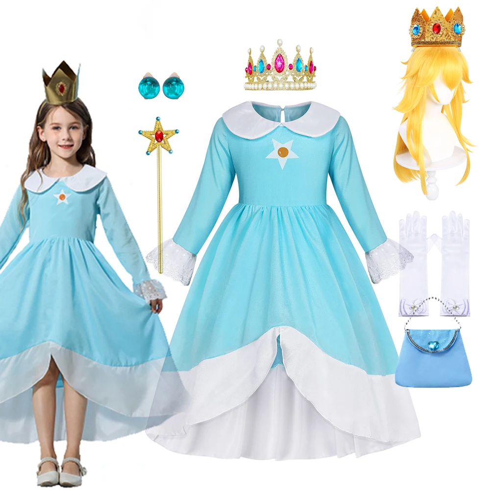 Rosalina Kleid Mädchen Pfirsich Kostüm Gänseblümchen Cosplay Kinder Geburtstag Party Karneval Fancy Outfit
