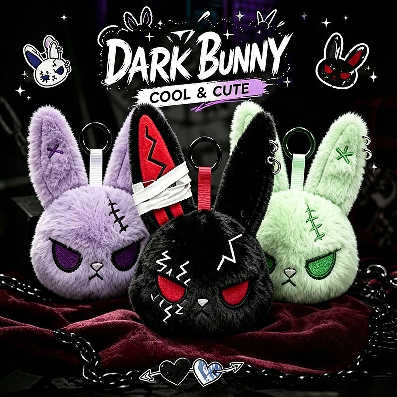 Halloween Gifts Gothic Furry Bandage Rabbit Bear Keychain Horror Dark Bunny Doll Pendant Cute Black Bunny Bag Charm Accessories