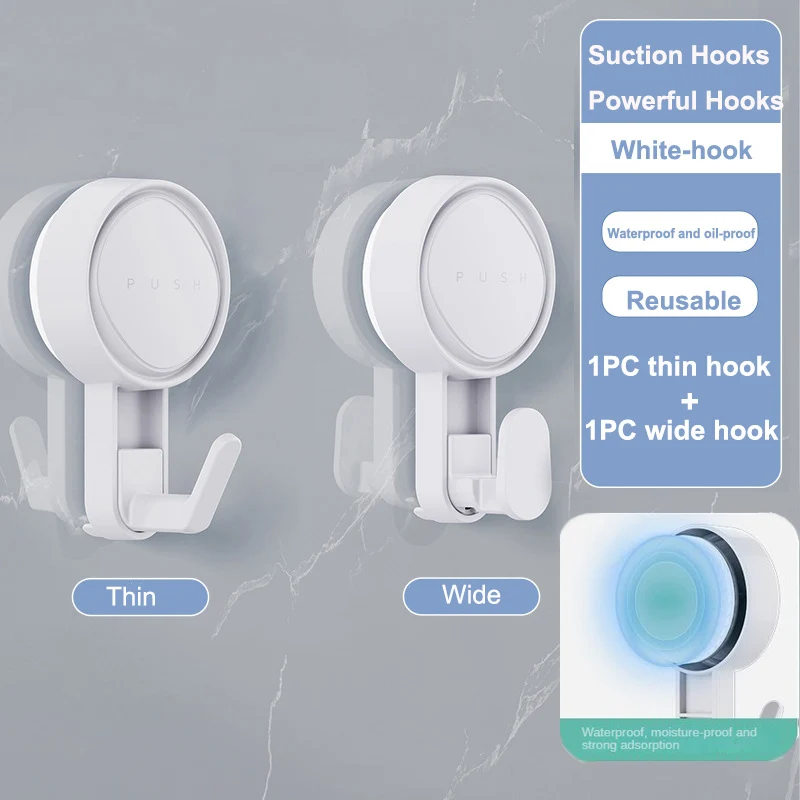 Suction Hooks Powerful Cup Hooks Heavy Duty for Shower Waterproof Suction Hanger for Bathroom Towel Robe Removable Reusable