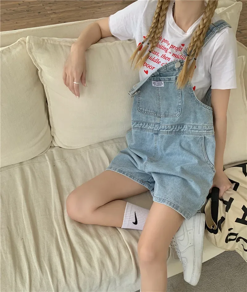 Suspenders For Women Summer Denim Shorts Korean Style Wide