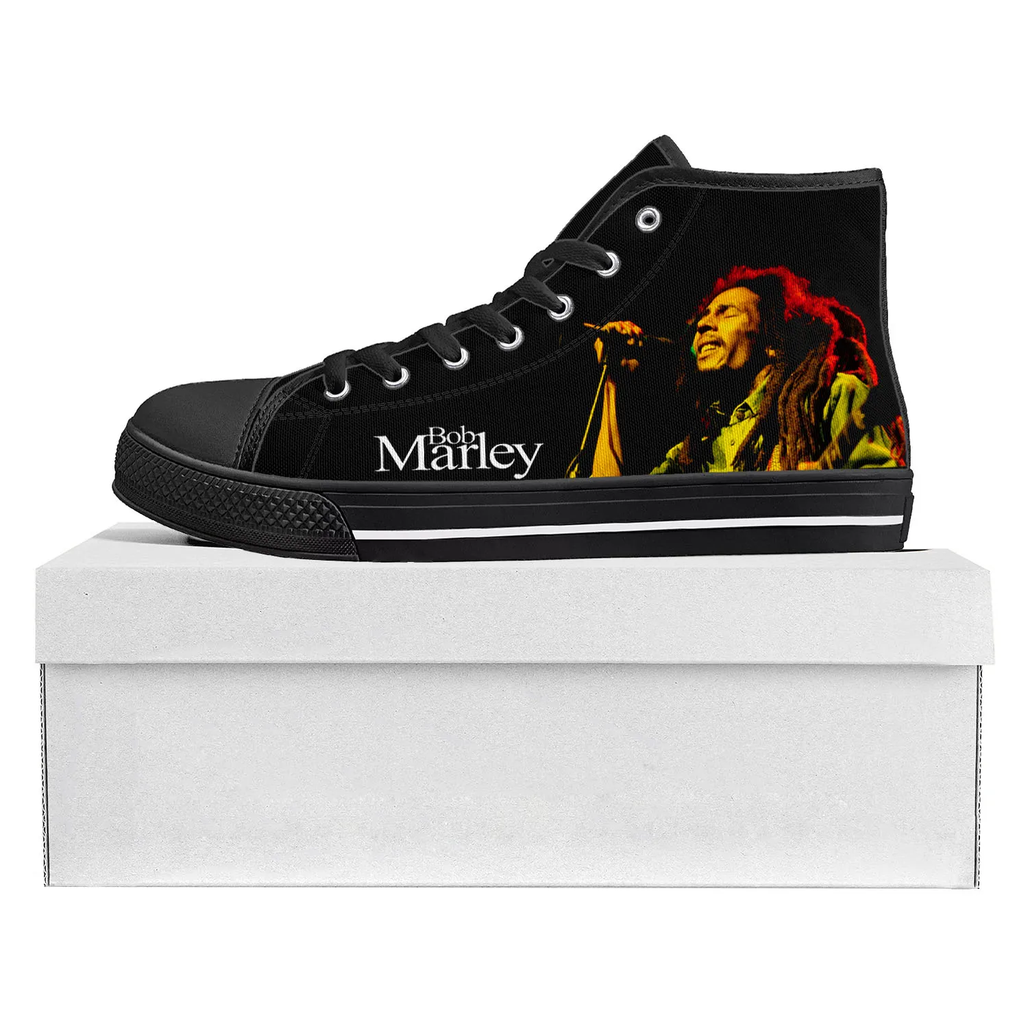 

Высокие высококачественные кроссовки Reggae рок Music Star Bob Marley, мужские и женские подростковые холщовые кроссовки, обувь для пар, обувь на заказ
