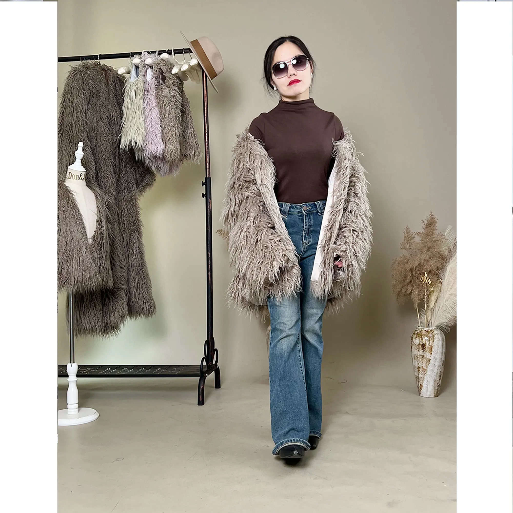 Don&Judy Cool Women Fur Coast Maternity Top for Autumn Winter Faux Fur Coat Loose Large Size Jacket Full Sleeve Photography Prop