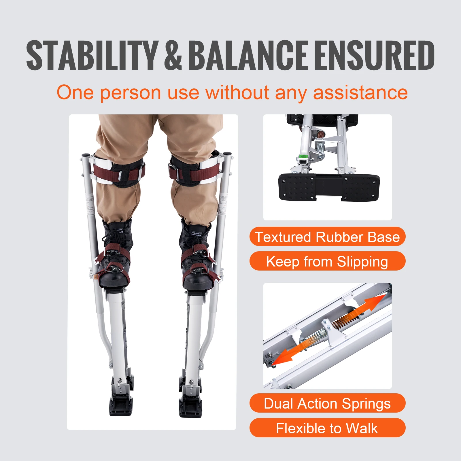 VEVOR Drywall Stilts 18''-30''/36''-50'' Adjustable Aluminum Tool Stilts with Protective Knee Pads Non-Slip Work Stilts for Home 5