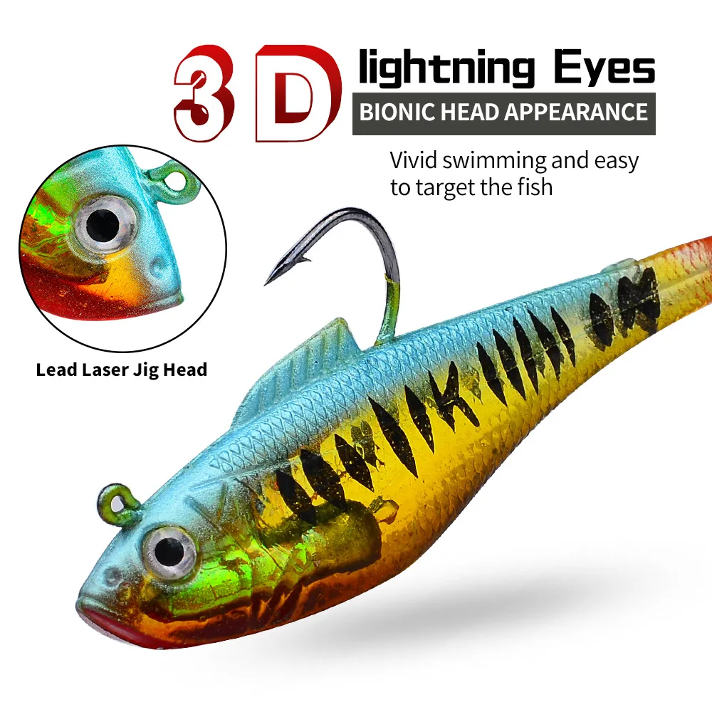 Künstliche Weiche Köder Mit Jig Kopf 3,6g 9,5g 24,6g Jigging Weicher Köder Gummi T Schwanz Angeln Lockt schwimmen Köder Für Bass Hecht Pesca – Detail 6